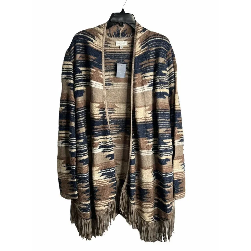 Lucky Brand Aztec Fringe Open Front Cardigan Large NWT - Picture 5 of 12
